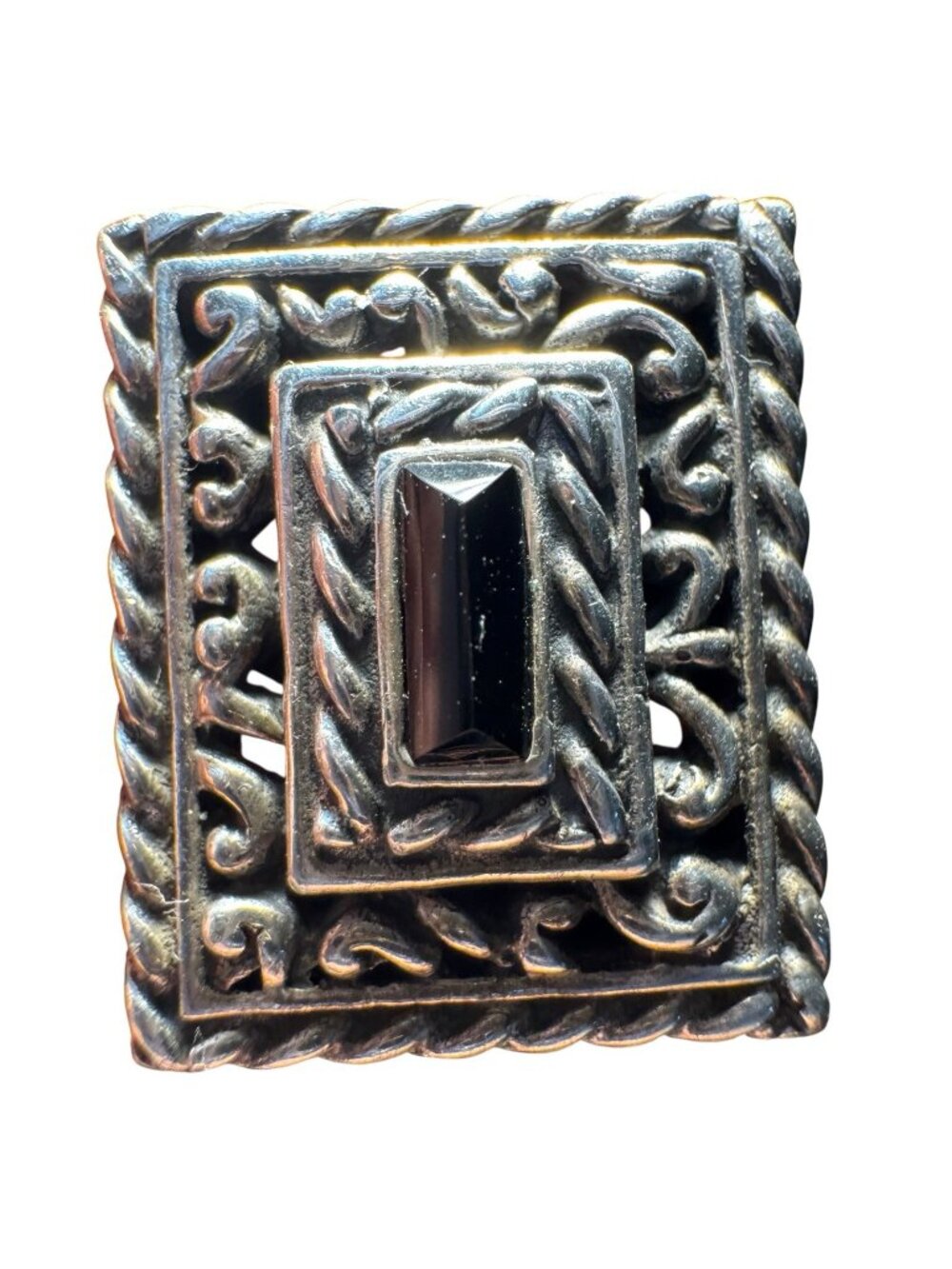 Vintage Sterling Silver Art Deco Earrings Filigree Box Black Onyx Clip 22g 20mm